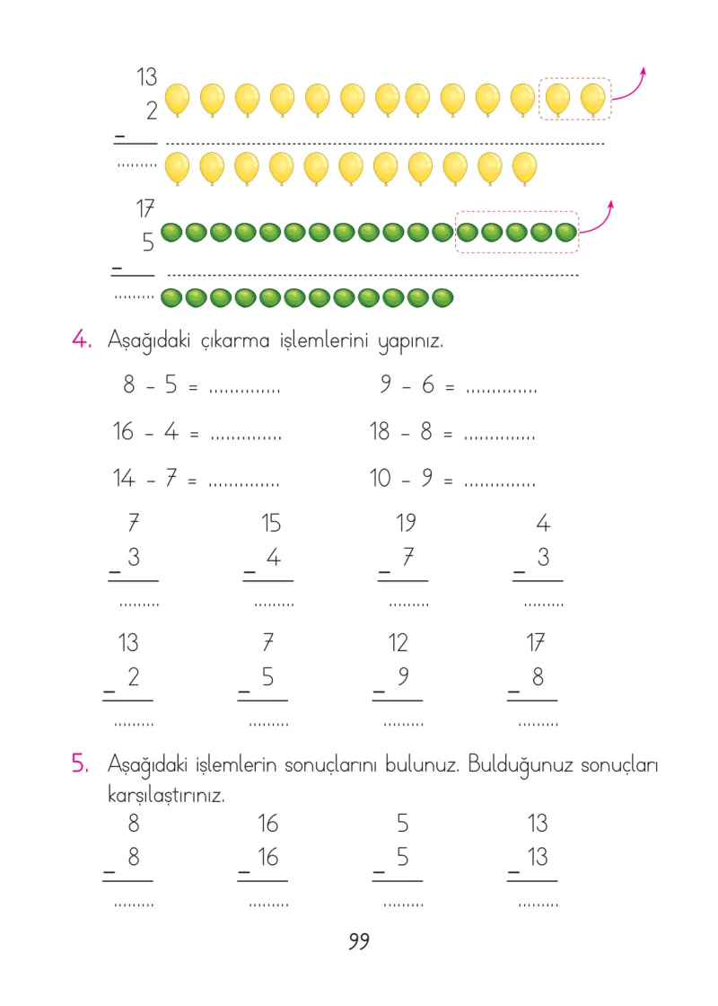 1. Sınıf Matematik Ders Kitabı Cevapları Açılım Yayınları Sayfa 99
