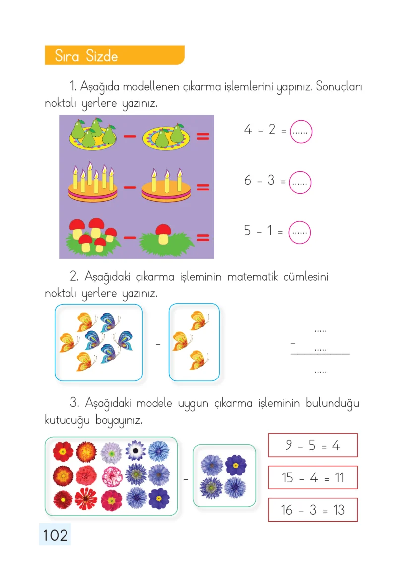 1. Sınıf Matematik Ders Kitabı Cevapları Dizin Yayıncılık Sayfa 102