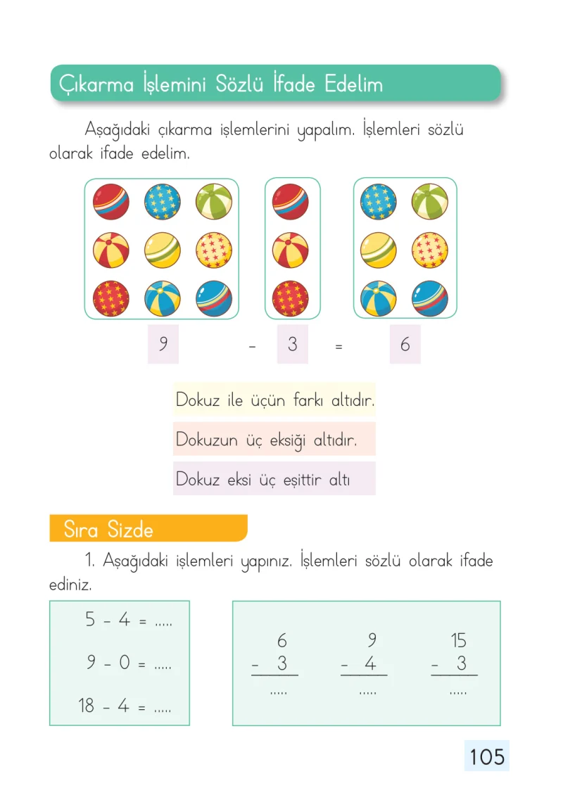 1. Sınıf Matematik Ders Kitabı Cevapları Dizin Yayıncılık Sayfa 105