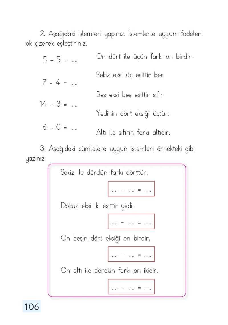 1. Sınıf Matematik Ders Kitabı Cevapları Dizin Yayıncılık Sayfa 106