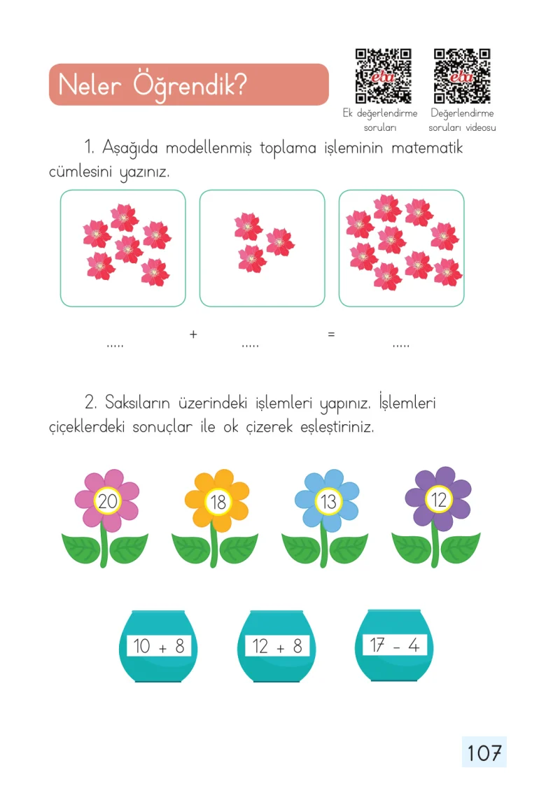 1. Sınıf Matematik Ders Kitabı Cevapları Dizin Yayıncılık Sayfa 107