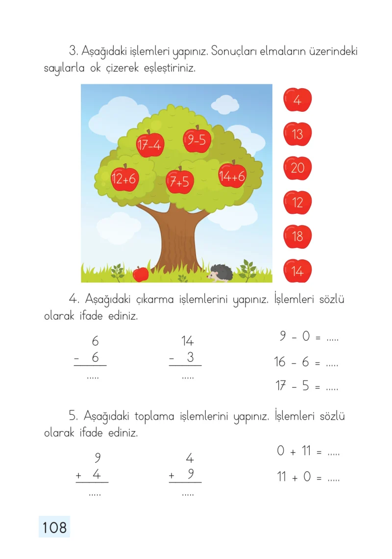 1. Sınıf Matematik Ders Kitabı Cevapları Dizin Yayıncılık Sayfa 108