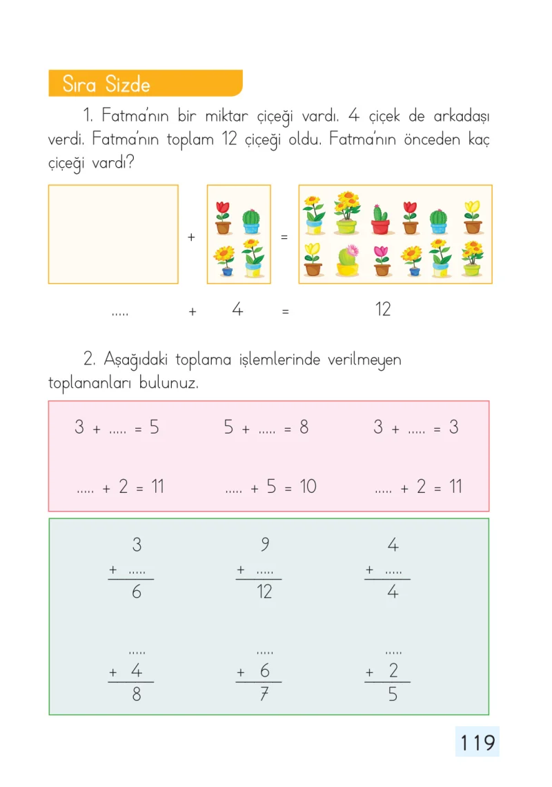 1. Sınıf Matematik Ders Kitabı Cevapları Dizin Yayıncılık Sayfa 119