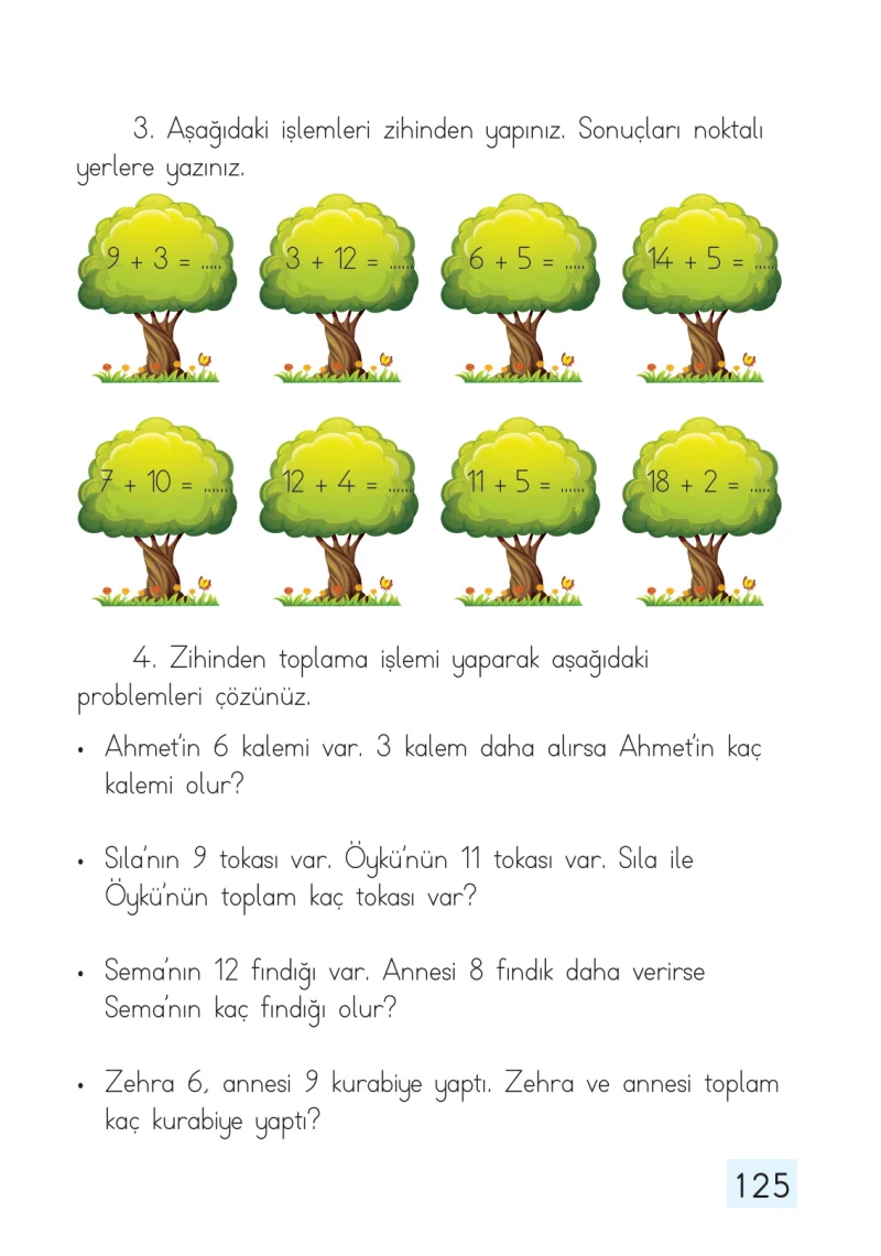 1. Sınıf Matematik Ders Kitabı Cevapları Dizin Yayıncılık Sayfa 125