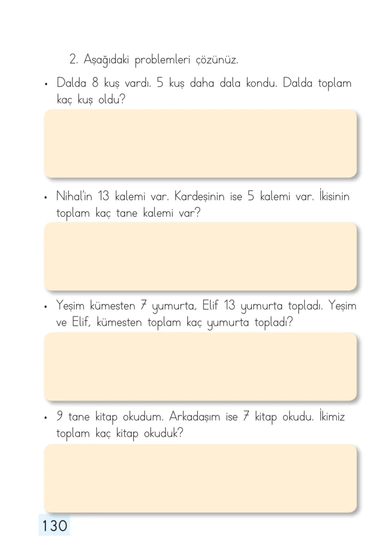 1. Sınıf Matematik Ders Kitabı Cevapları Dizin Yayıncılık Sayfa 130