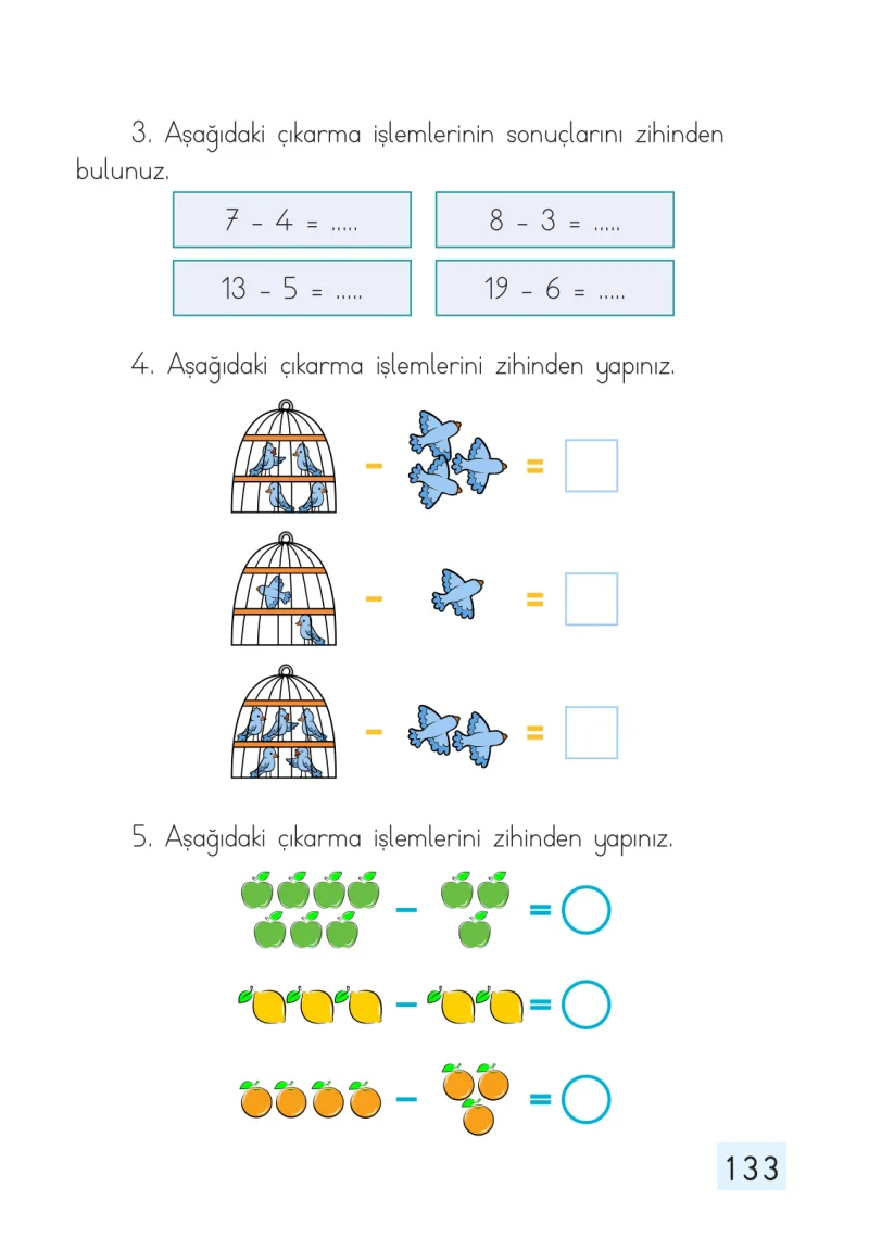 1. Sınıf Matematik Ders Kitabı Cevapları Dizin Yayıncılık Sayfa 133
