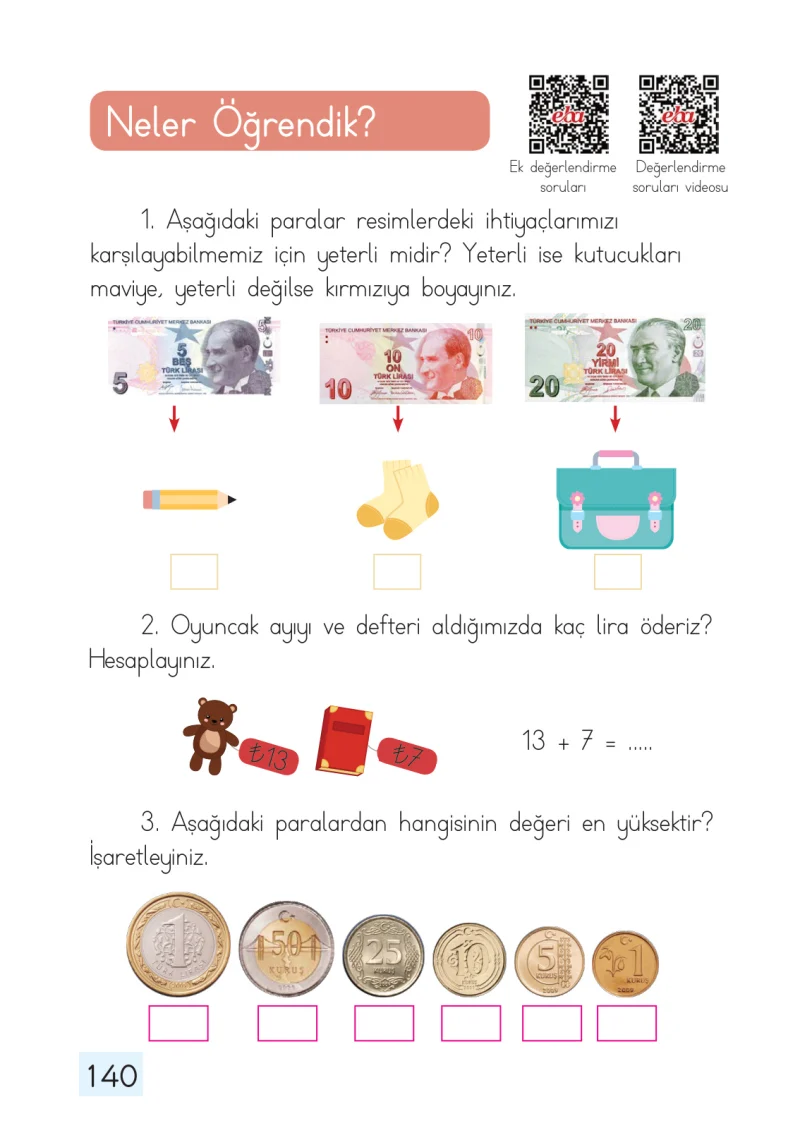 1. Sınıf Matematik Ders Kitabı Cevapları Dizin Yayıncılık Sayfa 140