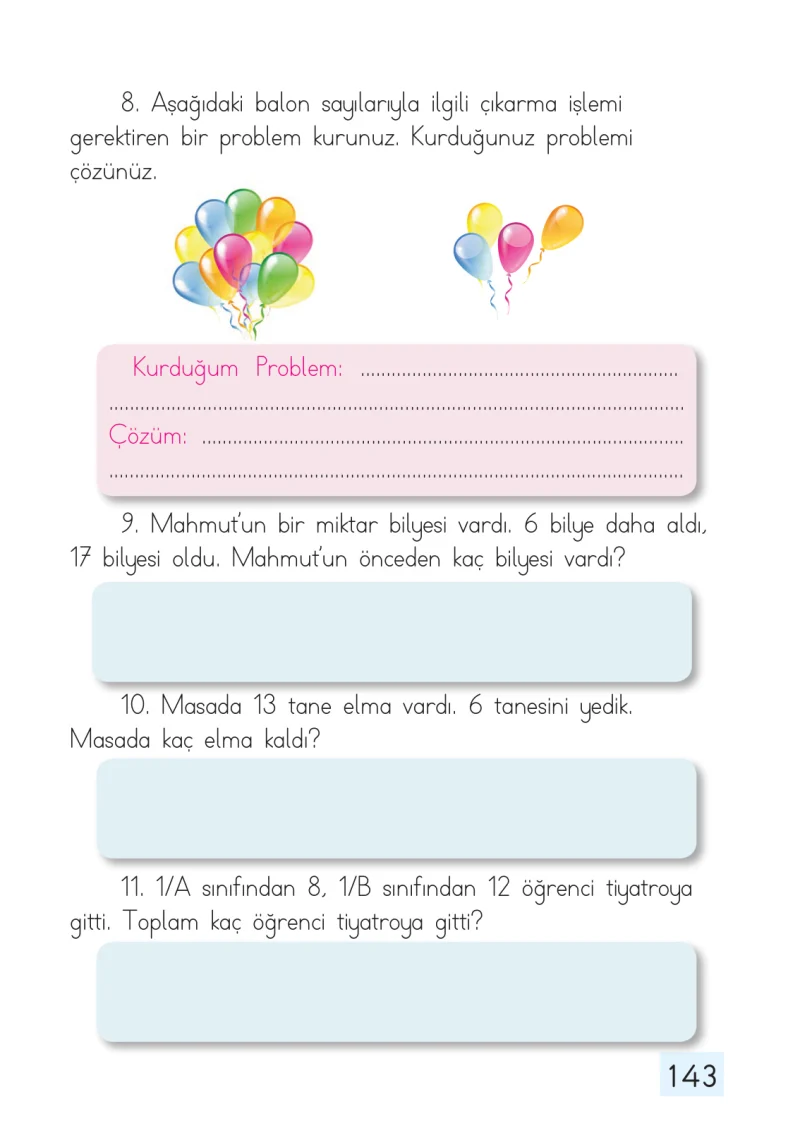 1. Sınıf Matematik Ders Kitabı Cevapları Dizin Yayıncılık Sayfa 143