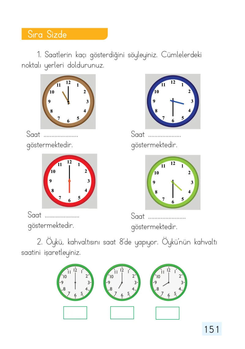 1. Sınıf Matematik Ders Kitabı Cevapları Dizin Yayıncılık Sayfa 151
