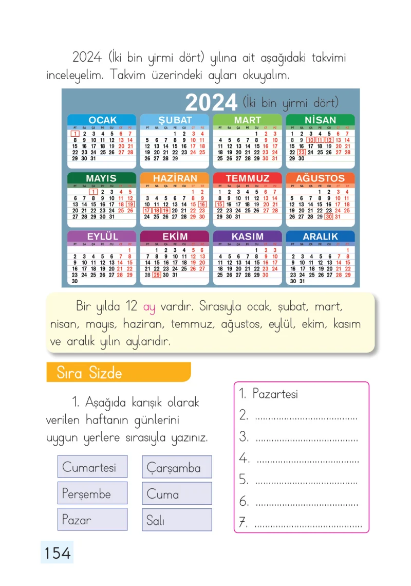 1. Sınıf Matematik Ders Kitabı Cevapları Dizin Yayıncılık Sayfa 154