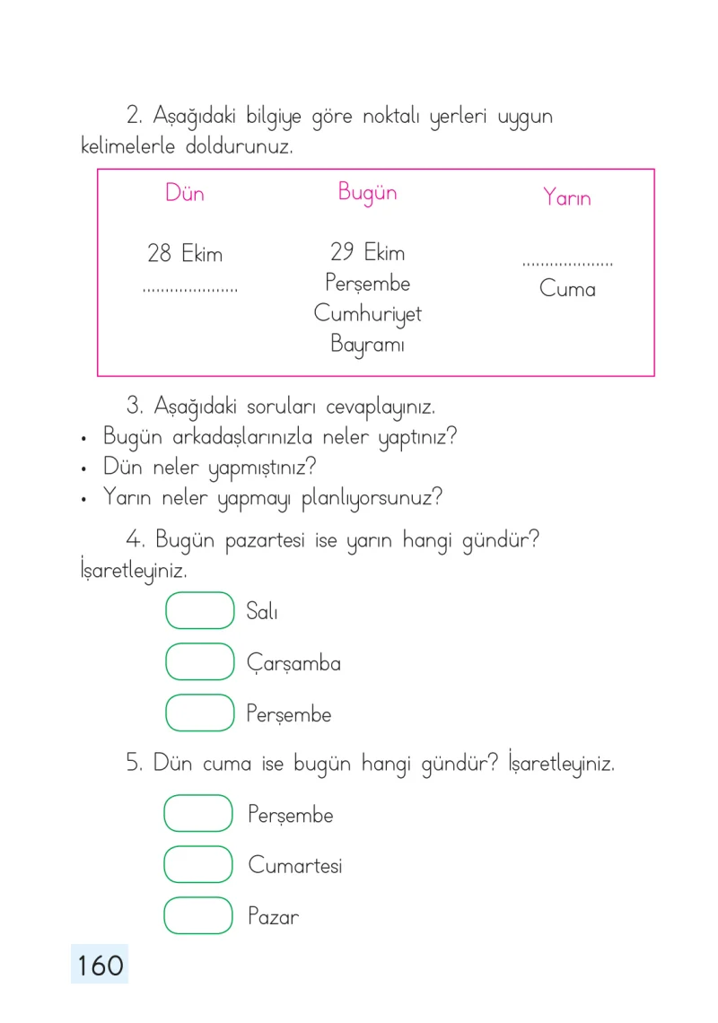 1. Sınıf Matematik Ders Kitabı Cevapları Dizin Yayıncılık Sayfa 160