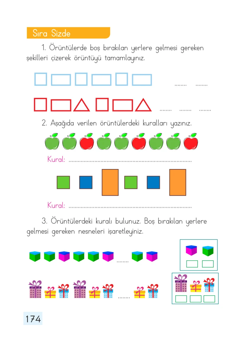 1. Sınıf Matematik Ders Kitabı Cevapları Dizin Yayıncılık Sayfa 174