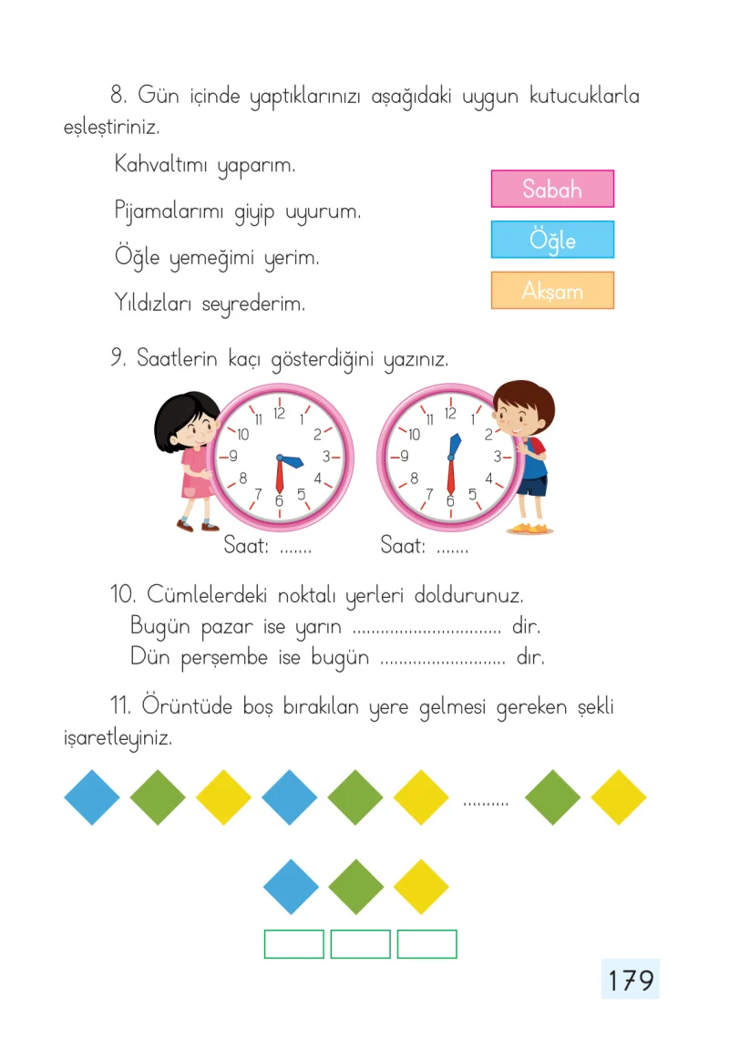 1. Sınıf Matematik Ders Kitabı Cevapları Dizin Yayıncılık Sayfa 179