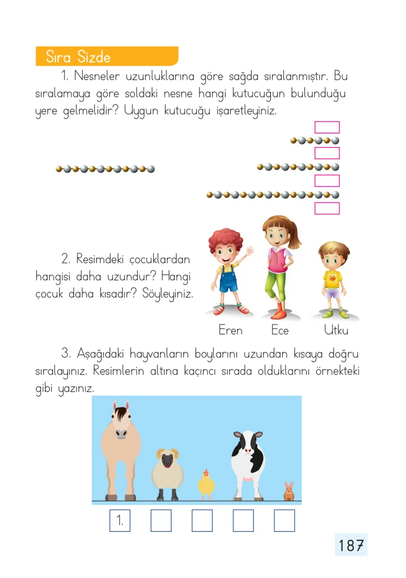 1. Sınıf Matematik Ders Kitabı Cevapları Dizin Yayıncılık Sayfa 187