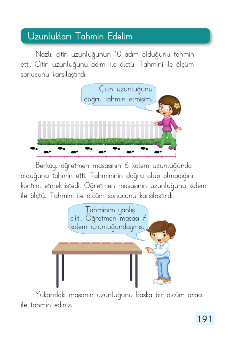 1. Sınıf Matematik Ders Kitabı Cevapları Dizin Yayıncılık Sayfa 191