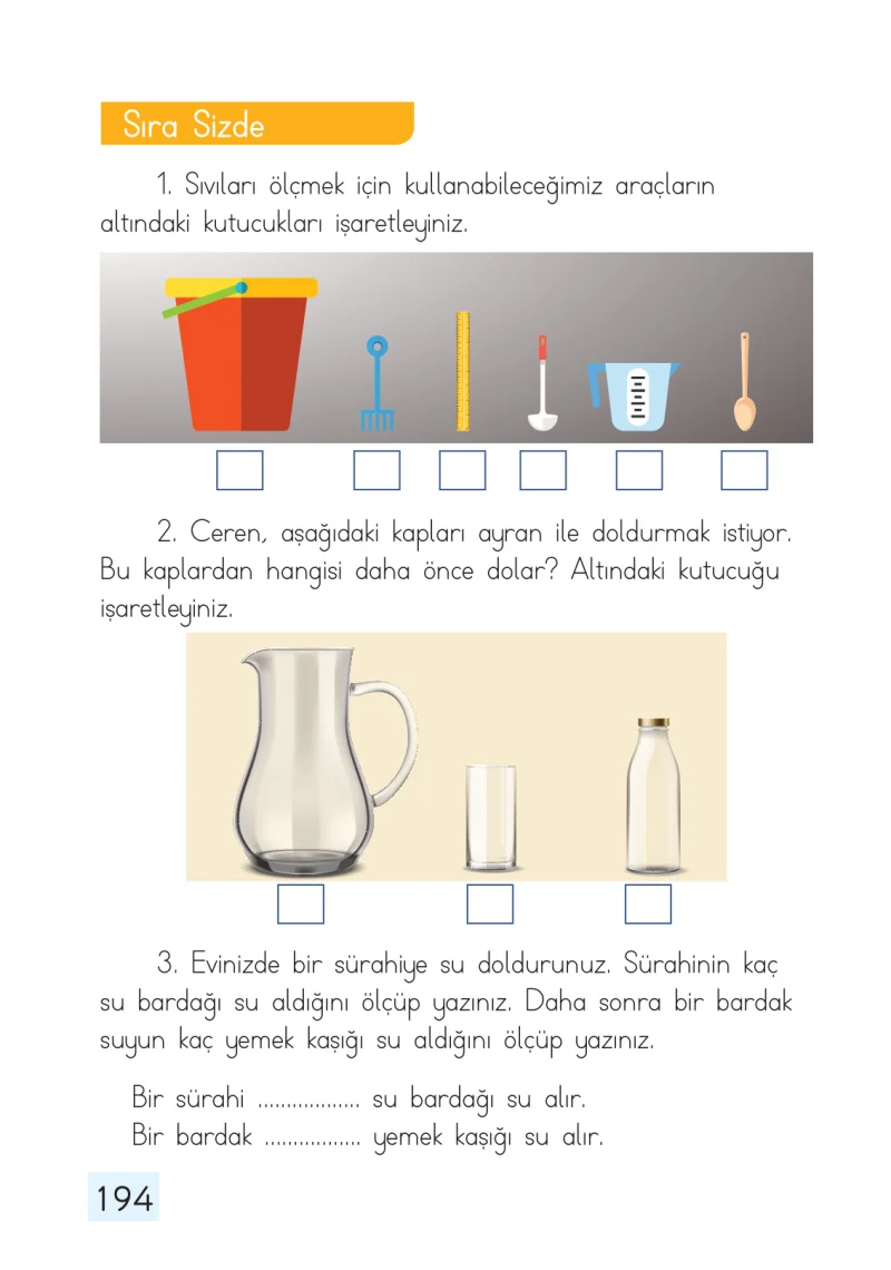 1. Sınıf Matematik Ders Kitabı Cevapları Dizin Yayıncılık Sayfa 194