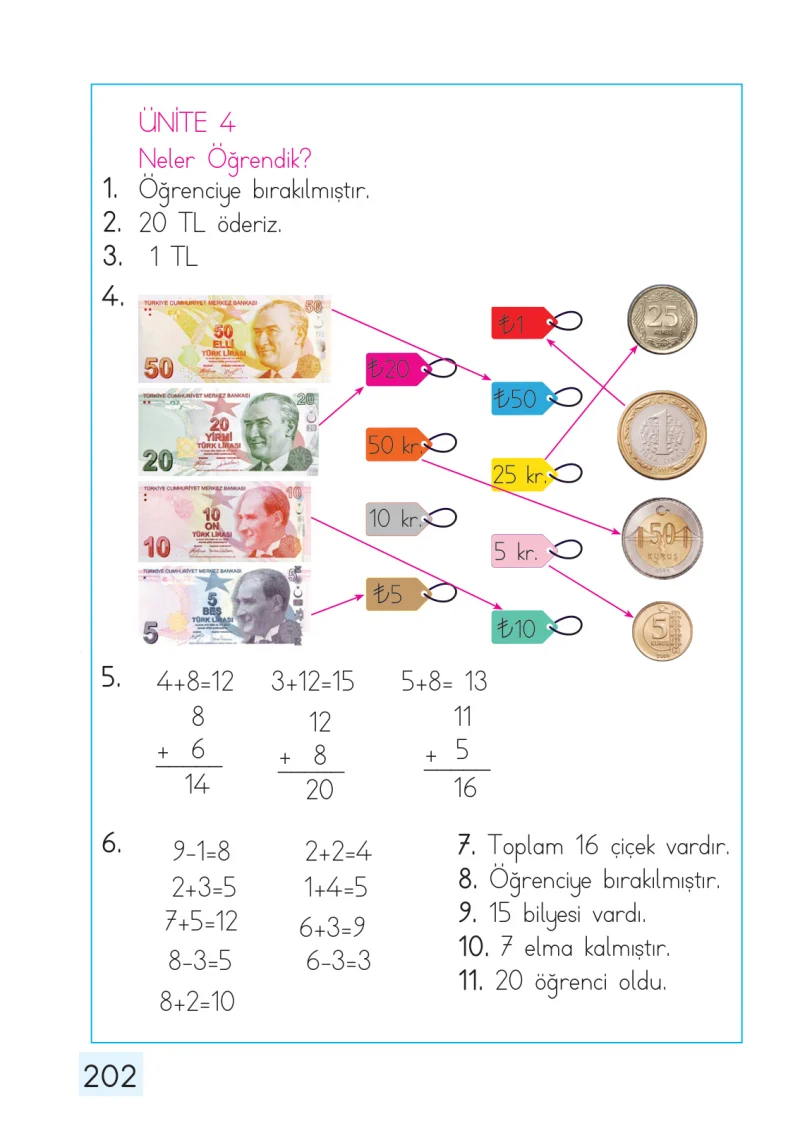 1. Sınıf Matematik Ders Kitabı Cevapları Dizin Yayıncılık Sayfa 202