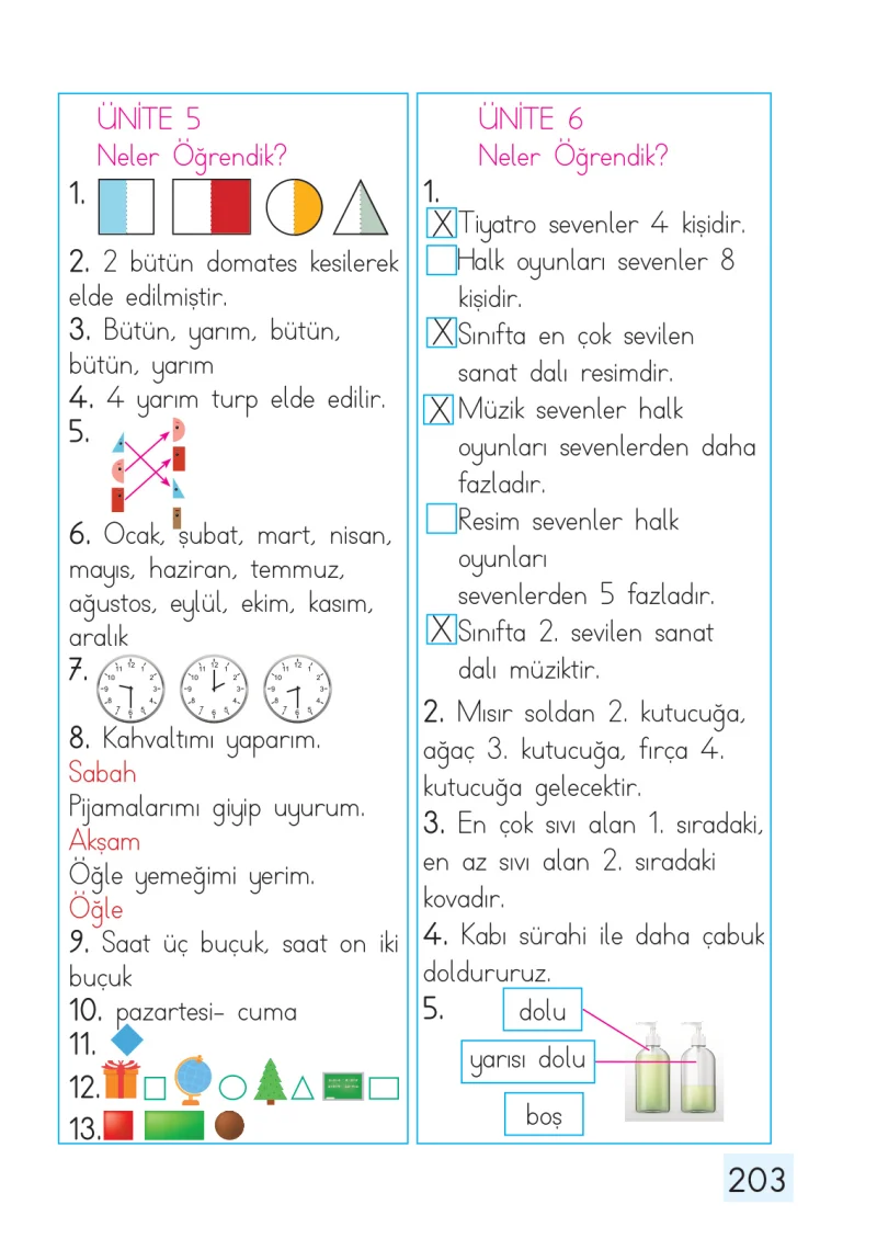 1. Sınıf Matematik Ders Kitabı Cevapları Dizin Yayıncılık Sayfa 203