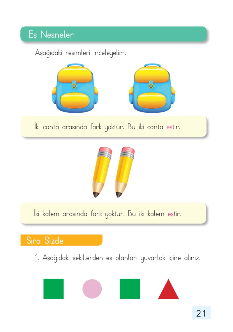 1. Sınıf Matematik Ders Kitabı Cevapları Dizin Yayıncılık Sayfa 21