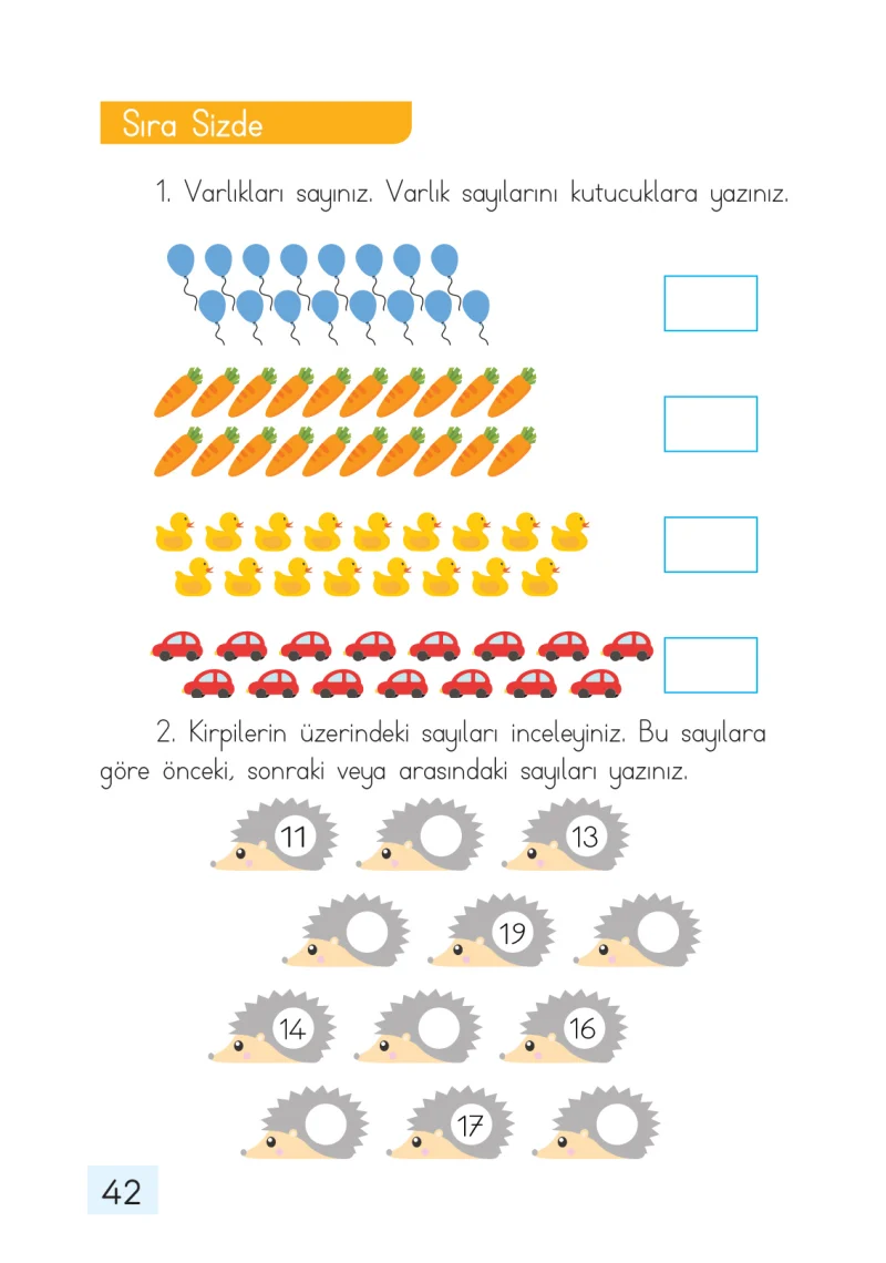 1. Sınıf Matematik Ders Kitabı Cevapları Dizin Yayıncılık Sayfa 42