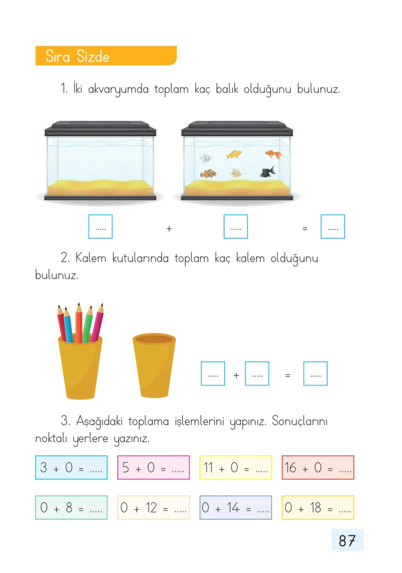 1. Sınıf Matematik Ders Kitabı Cevapları Dizin Yayıncılık Sayfa 87