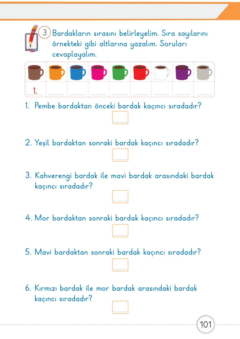 1. Sınıf Matematik Ders Kitabı Cevapları Meb Yayınları 1. Kitap Sayfa 101