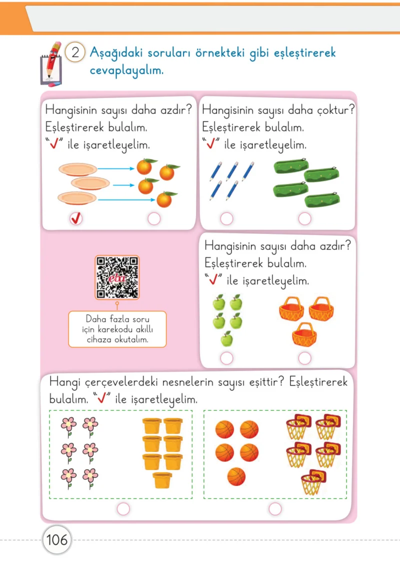 1. Sınıf Matematik Ders Kitabı Cevapları Meb Yayınları 1. Kitap Sayfa 106