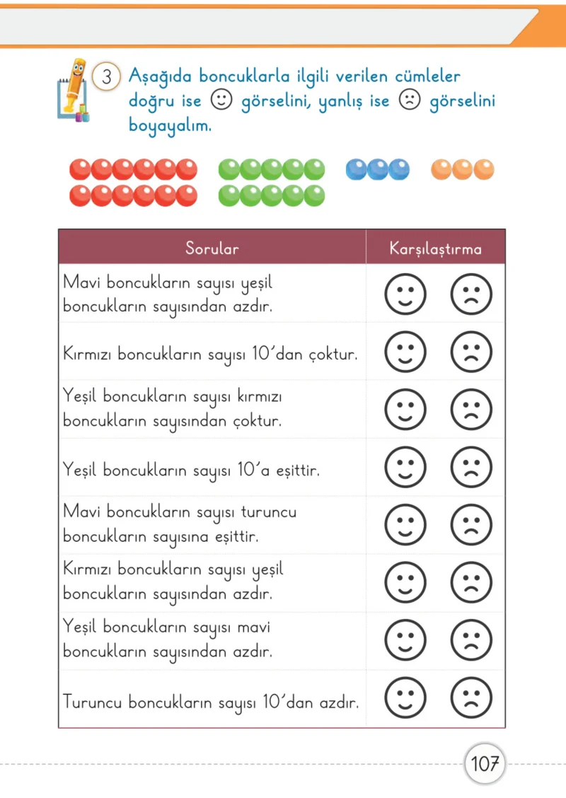 1. Sınıf Matematik Ders Kitabı Cevapları Meb Yayınları 1. Kitap Sayfa 107