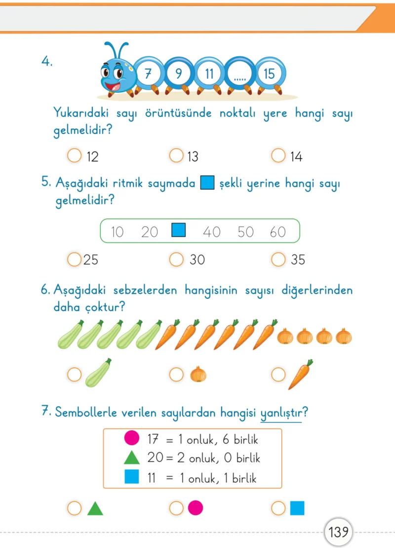 1. Sınıf Matematik Ders Kitabı Cevapları Meb Yayınları 1. Kitap Sayfa 139