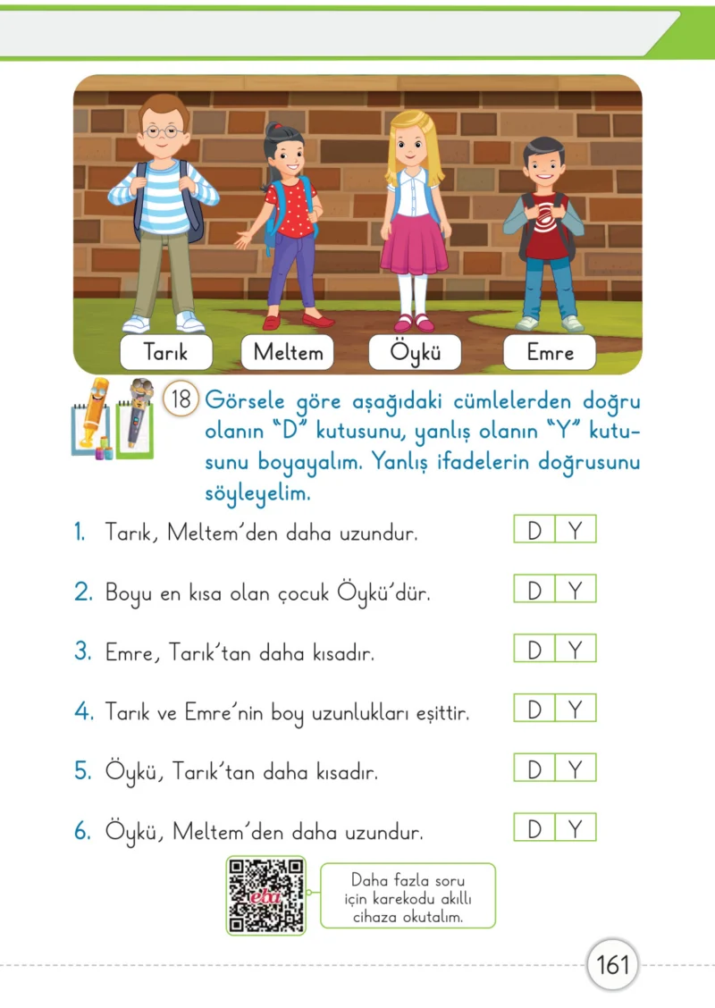 1. Sınıf Matematik Ders Kitabı Cevapları Meb Yayınları 1. Kitap Sayfa 161