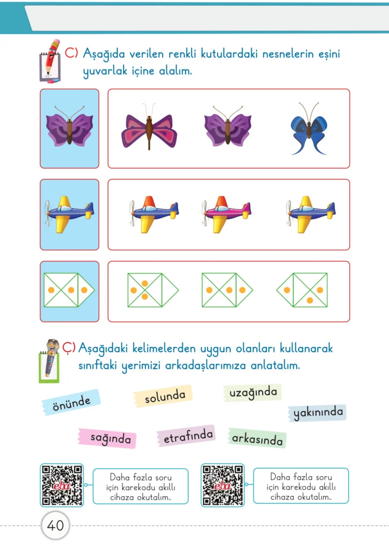 1. Sınıf Matematik Ders Kitabı Cevapları Meb Yayınları 1. Kitap Sayfa 40