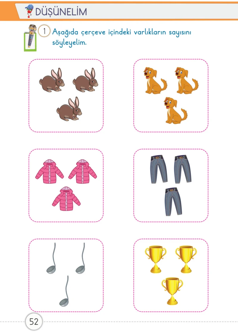 1. Sınıf Matematik Ders Kitabı Cevapları Meb Yayınları 1. Kitap Sayfa 52