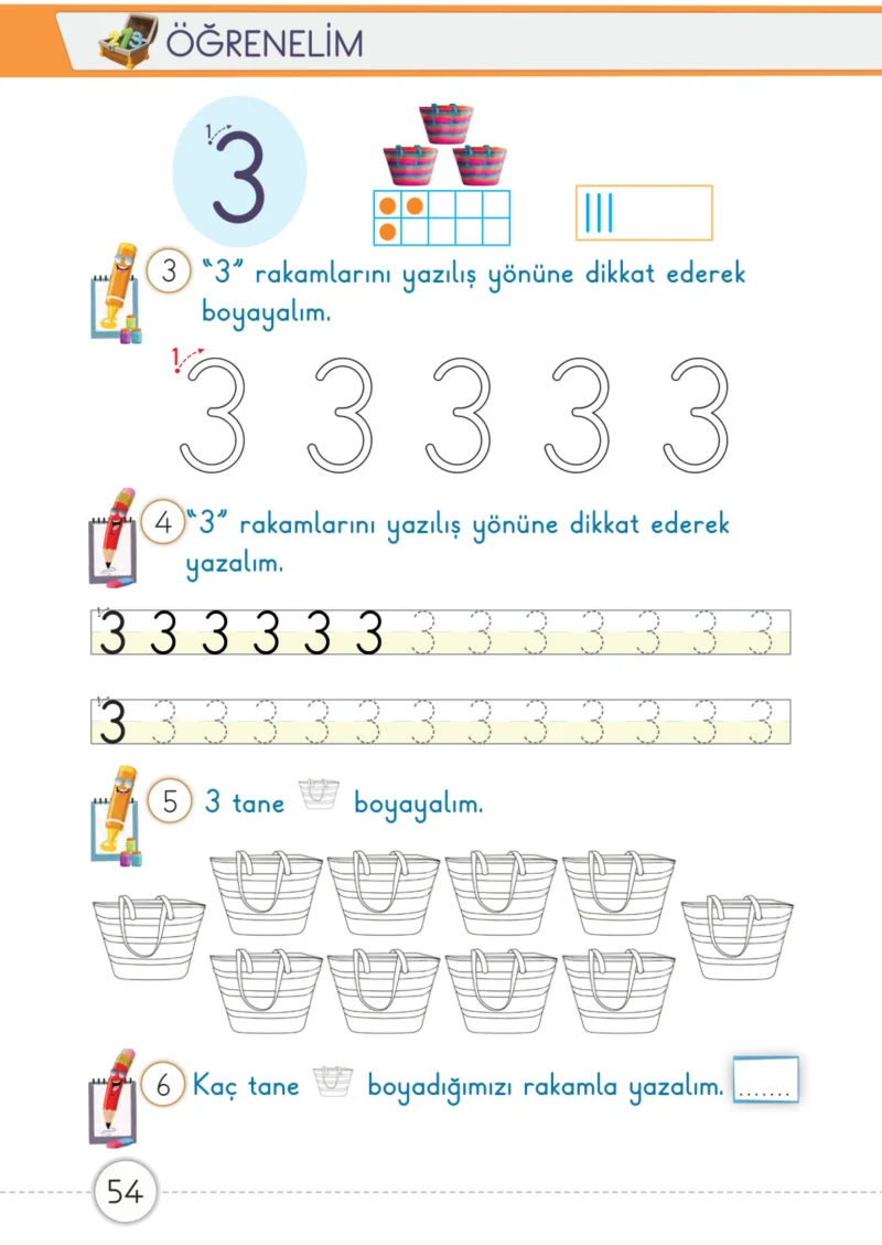 1. Sınıf Matematik Ders Kitabı Cevapları Meb Yayınları 1. Kitap Sayfa 54
