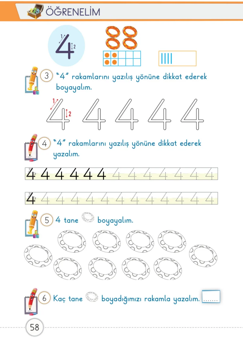 1. Sınıf Matematik Ders Kitabı Cevapları Meb Yayınları 1. Kitap Sayfa 58