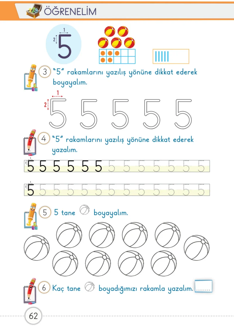 1. Sınıf Matematik Ders Kitabı Cevapları Meb Yayınları 1. Kitap Sayfa 62