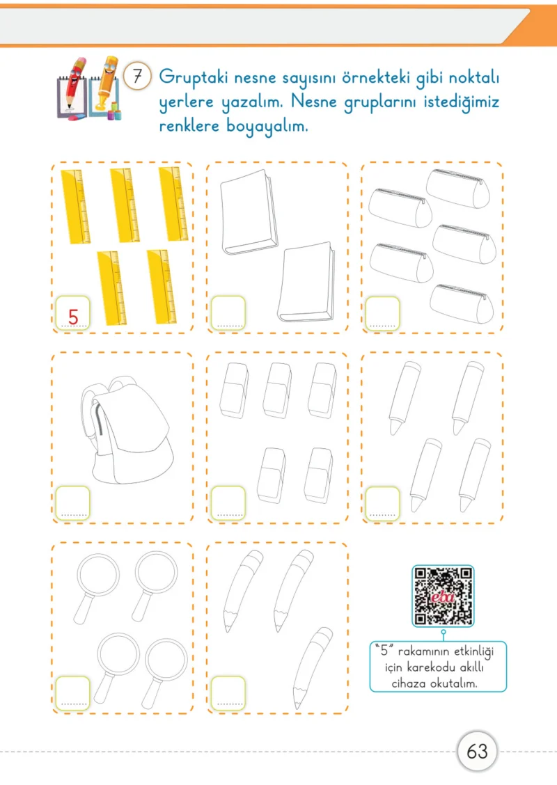 1. Sınıf Matematik Ders Kitabı Cevapları Meb Yayınları 1. Kitap Sayfa 63