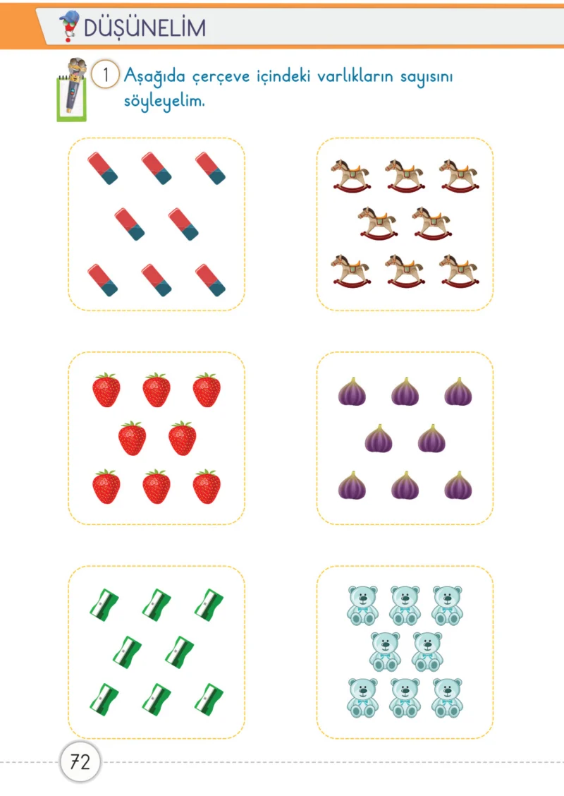1. Sınıf Matematik Ders Kitabı Cevapları Meb Yayınları 1. Kitap Sayfa 72