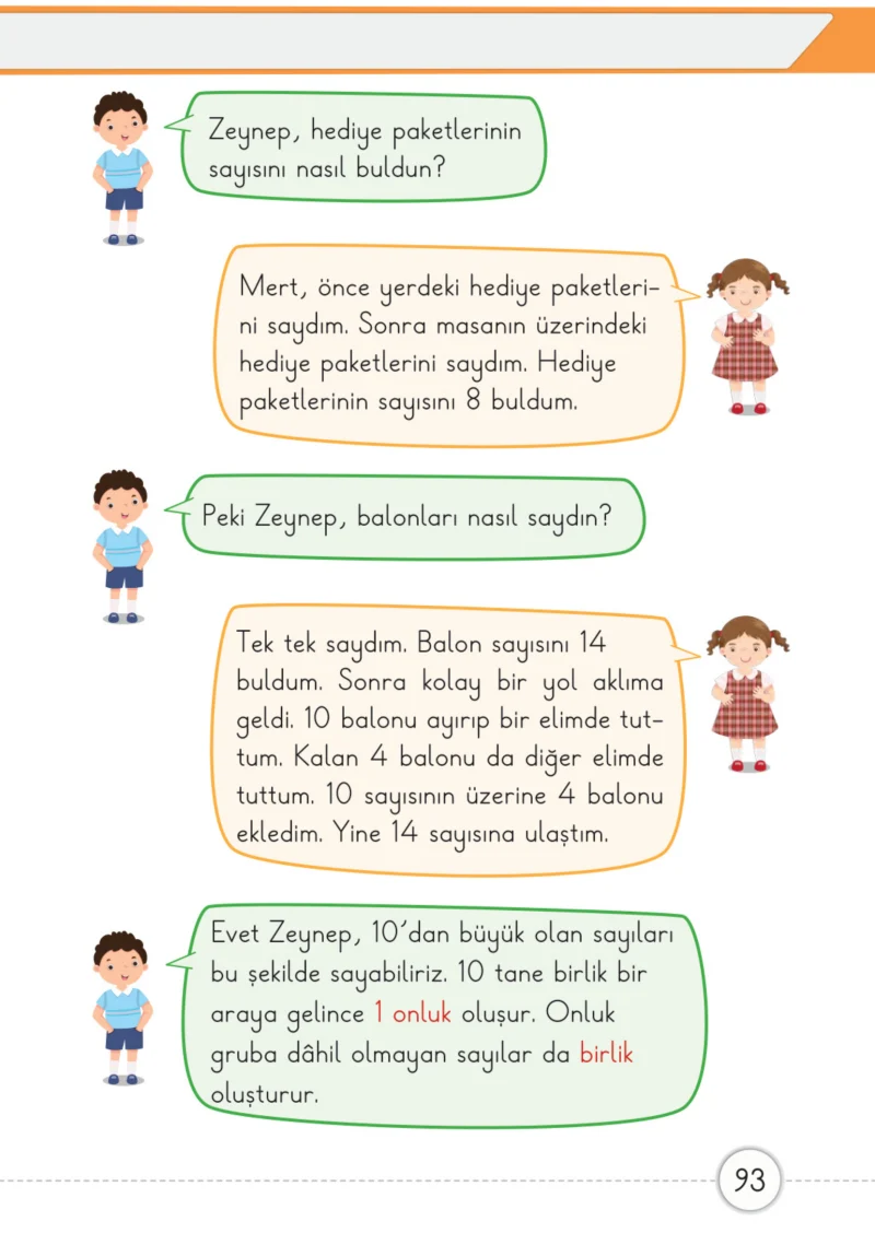 1. Sınıf Matematik Ders Kitabı Cevapları Meb Yayınları 1. Kitap Sayfa 93