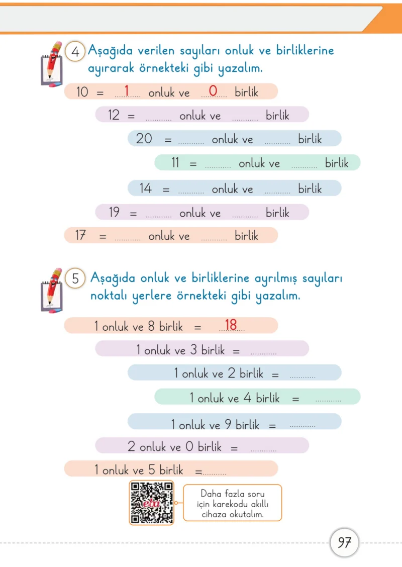 1. Sınıf Matematik Ders Kitabı Cevapları Meb Yayınları 1. Kitap Sayfa 97