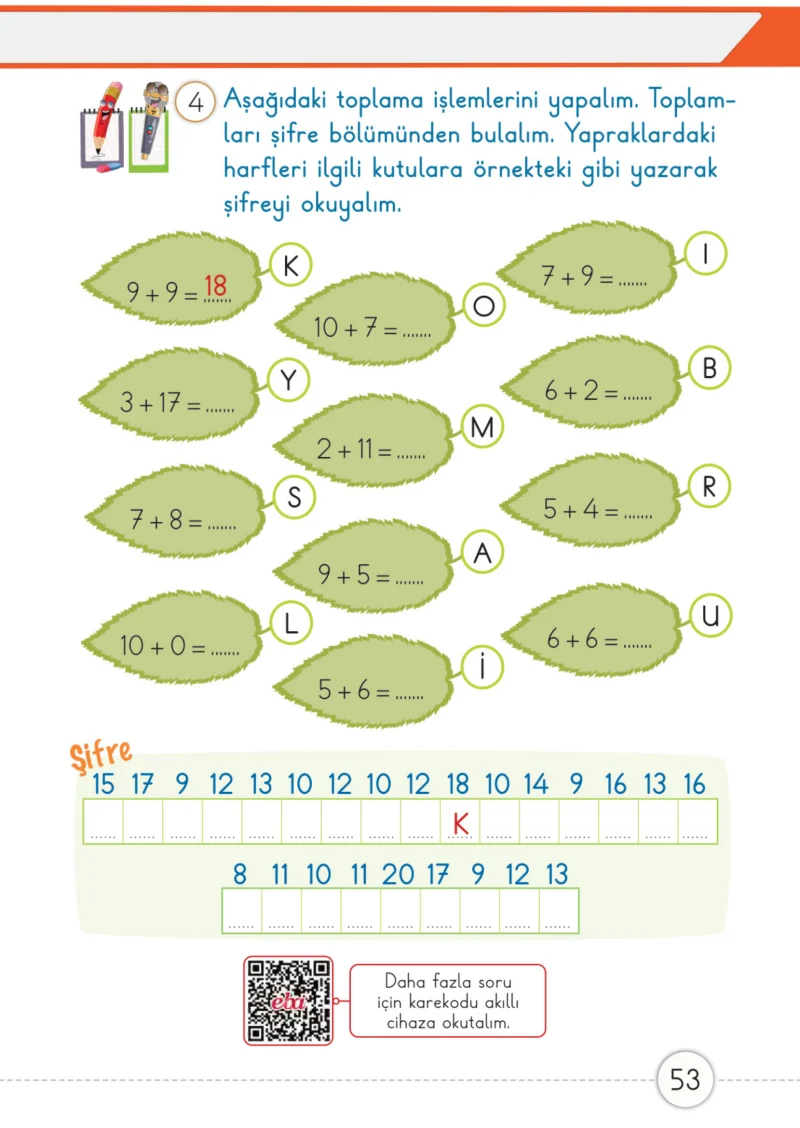 1. Sınıf Matematik Ders Kitabı Cevapları Meb Yayınları 2. Kitap Sayfa 53