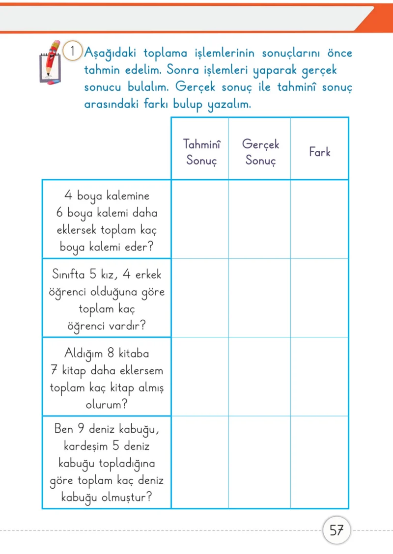 1. Sınıf Matematik Ders Kitabı Cevapları Meb Yayınları 2. Kitap Sayfa 57