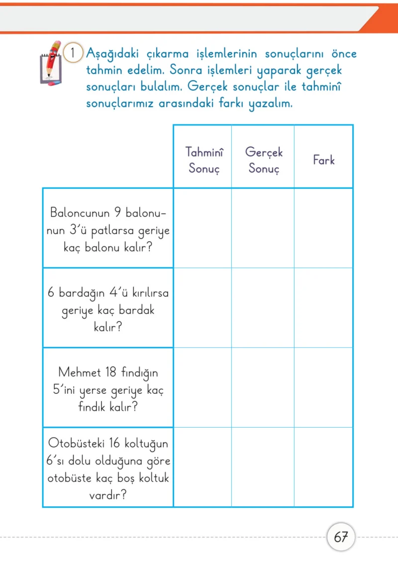 1. Sınıf Matematik Ders Kitabı Cevapları Meb Yayınları 2. Kitap Sayfa 67