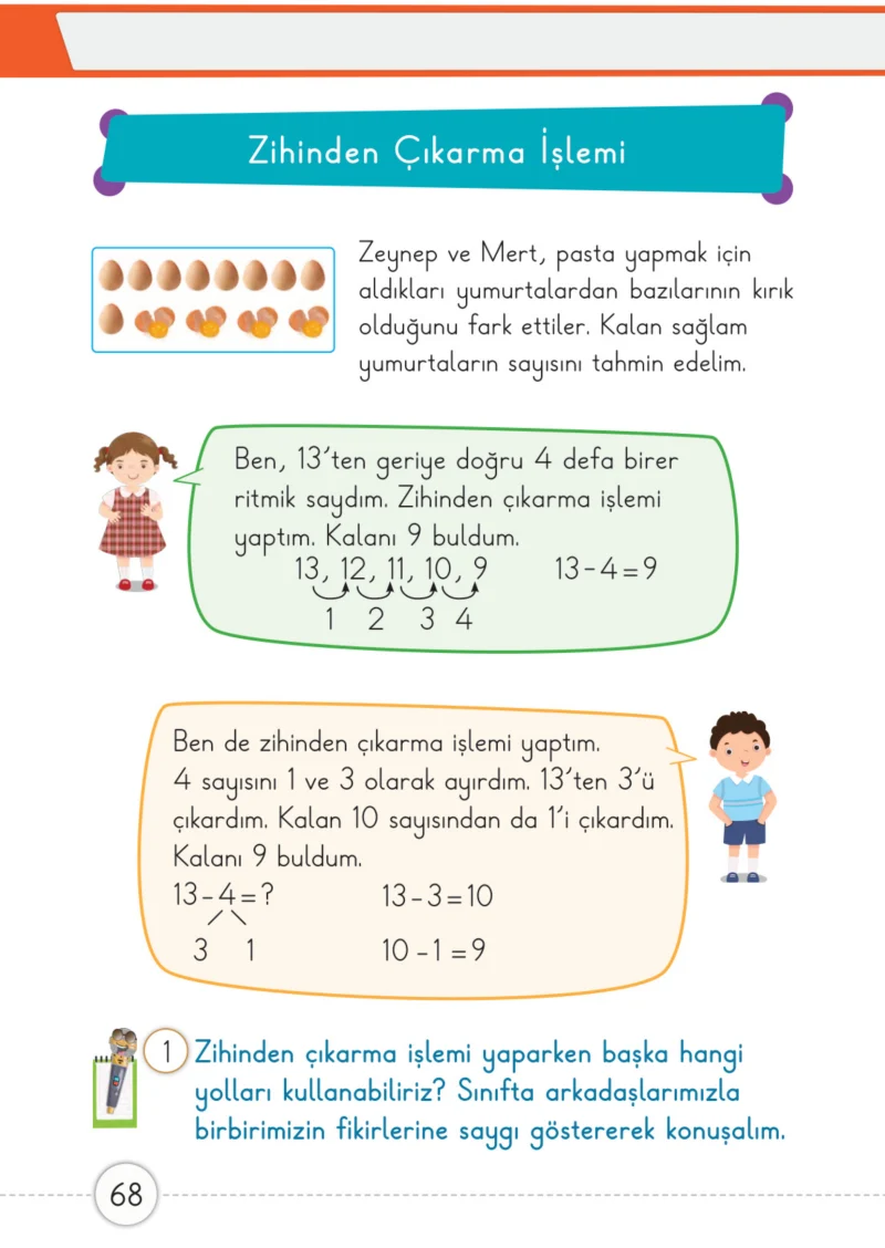 1. Sınıf Matematik Ders Kitabı Cevapları Meb Yayınları 2. Kitap Sayfa 68