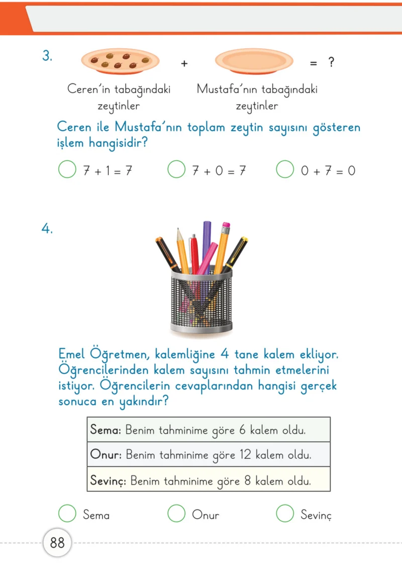 1. Sınıf Matematik Ders Kitabı Cevapları Meb Yayınları 2. Kitap Sayfa 88