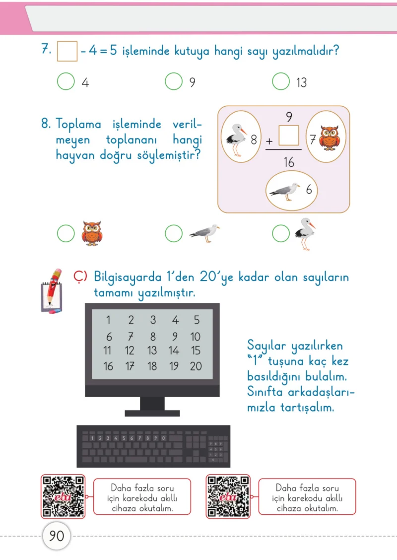 1. Sınıf Matematik Ders Kitabı Cevapları Meb Yayınları 2. Kitap Sayfa 90
