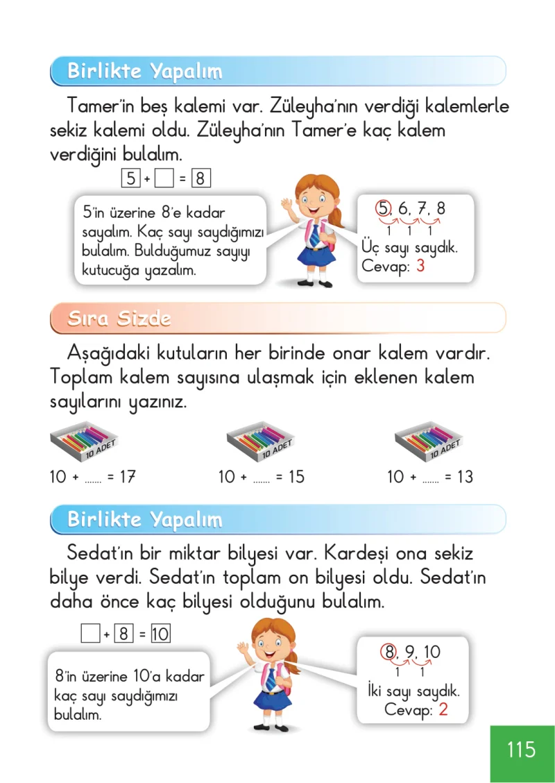 1. Sınıf Matematik Ders Kitabı Cevapları Meb Yayınları Sayfa 115