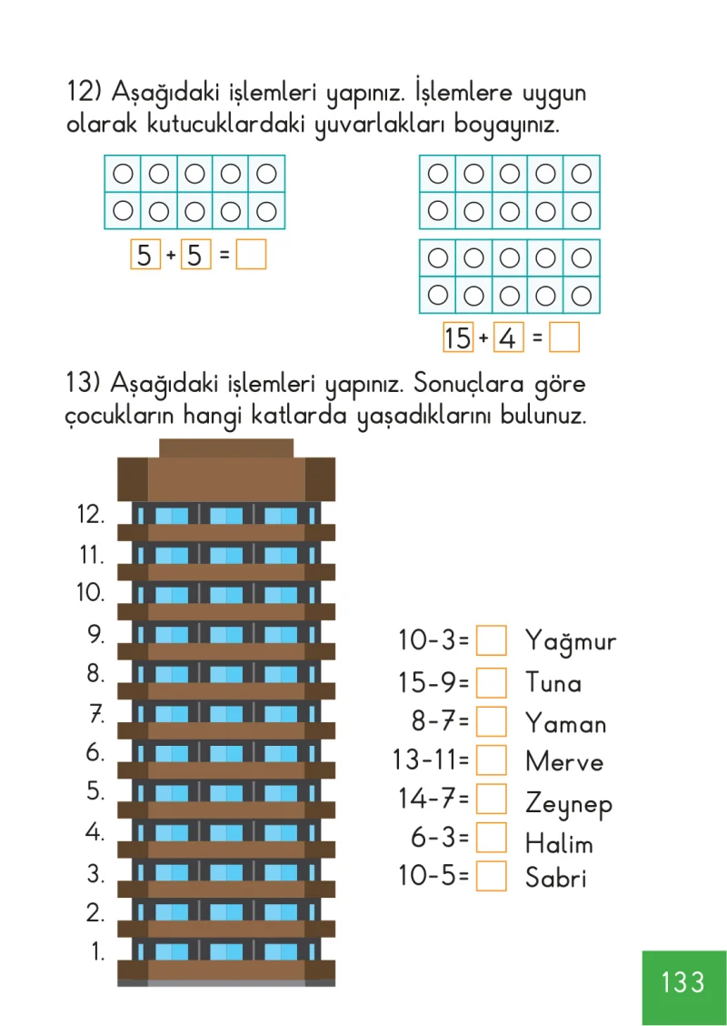 1. Sınıf Matematik Ders Kitabı Cevapları Meb Yayınları Sayfa 133