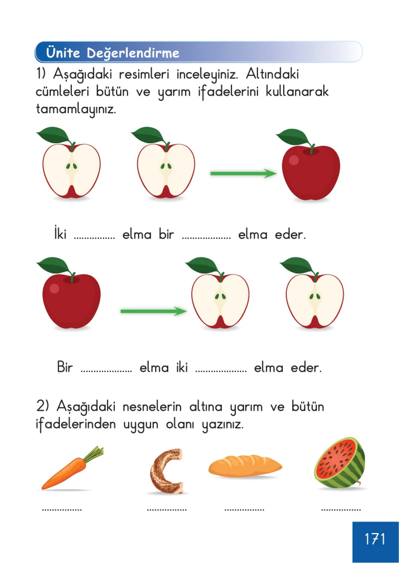 1. Sınıf Matematik Ders Kitabı Cevapları Meb Yayınları Sayfa 171