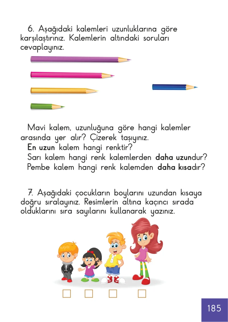 1. Sınıf Matematik Ders Kitabı Cevapları Meb Yayınları Sayfa 185