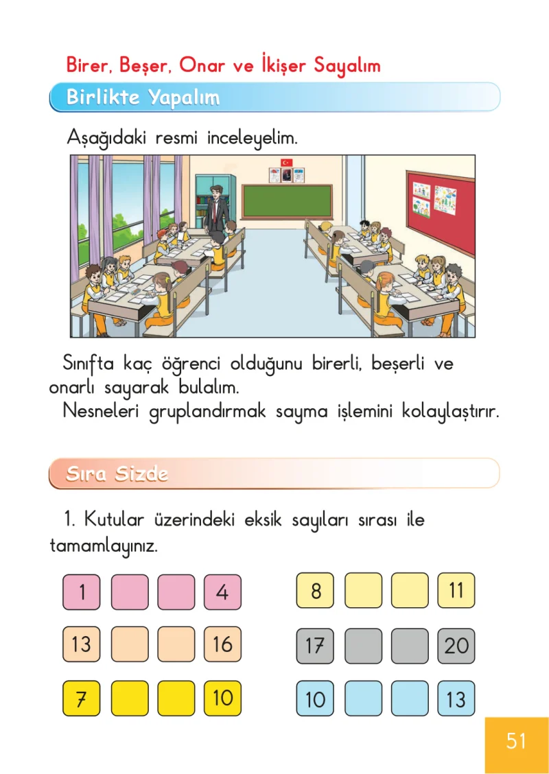 1. Sınıf Matematik Ders Kitabı Cevapları Meb Yayınları Sayfa 51